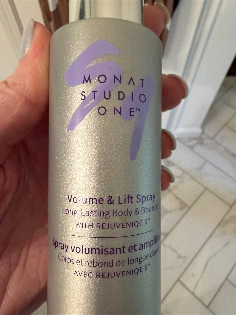 Monat Studio One Volume & Lift Spray - Silver with Purple Logo